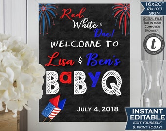 4th of July BaByQ Welcome Sign, Editable Firework Theme Baby Shower Sign, July Firecracker Decoration, Chalkboard Printable INSTANT ACCESS