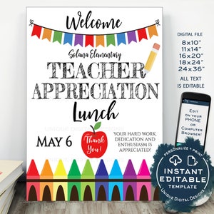 Teacher Appreciation Welcome Sign, Editable School Lunch Poster, Staff Appreciation Luncheon, diy PTA School Flyer Template INSTANT ACCESS