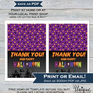 Printable Halloween Thank You Cards, Editable Halloween Thank You ...