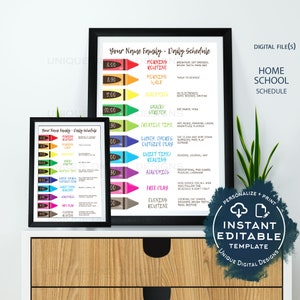 Editable Home School Daily Planner, Kids Customizable Schedule Chart, Rainbow Routine, Parent Teacher Printable Resource Aid, INSTANT ACCESS