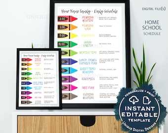 Editable Home School Daily Planner, Kids Customizable Schedule Chart, Rainbow Routine, Parent Teacher Printable Resource Aid, INSTANT ACCESS