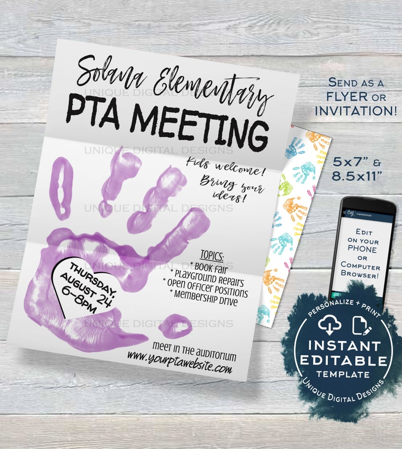 Editable Pta Meeting Invitation Parent Teacher Invite Pto Etsy
