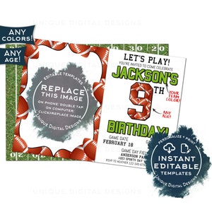Let's Play Ball Football Birthday Invitation, Any Age, Editable Birthday Invite with photo, Kick Off Party Invite, Sports Printable INSTANT