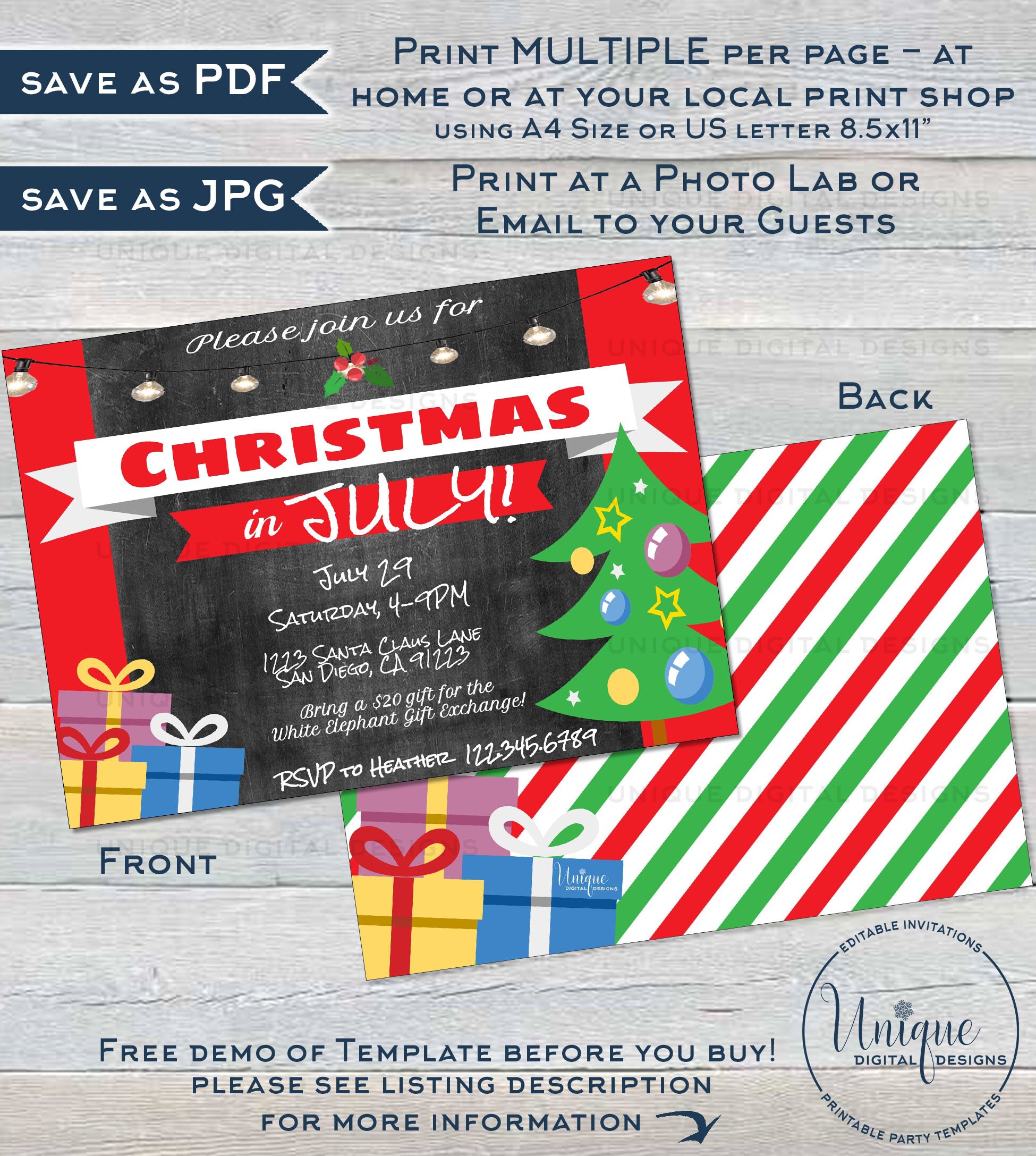 Christmas in July Invitations Editable July Summer Party Etsy