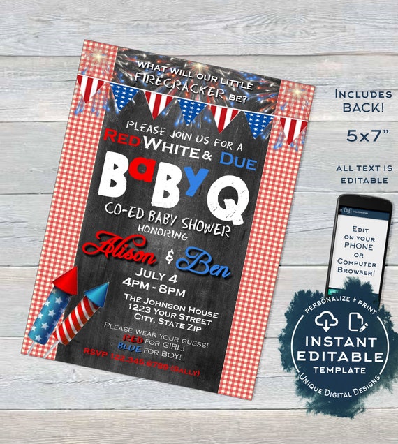 4th of july baby shower invitations