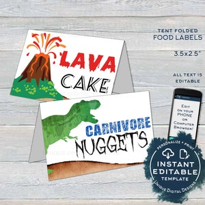 Editable Dinosaur Food Cards, Stomp Chomp Roar Food Labels, Dinosaur Birthday theme Food Tent decorations Custom Printable INSTANT ACCESS