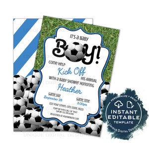 Editable Soccer Baby Shower Invitation, Kick Off Baby Boy Invite, Team Soccer Theme, Printable Thank You Diaper Raffle Books INSTANT ACCESS image 2