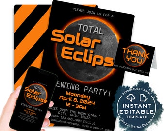 Editable Total Solar Eclipse Viewing Party Invitation, 2024 Solar Eclipse Party Invite, Viewing Party Printable Decorations diy INSTANT