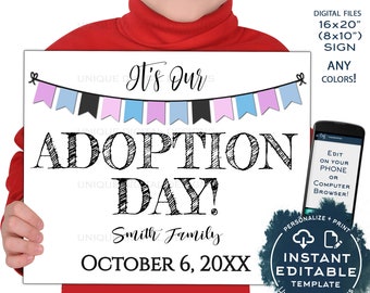 Siblings Adoption Day Sign, Editable It's My Adoption Day Photo Prop Announcement, Girls and Boys diy Printable Template INSTANT ACCESS