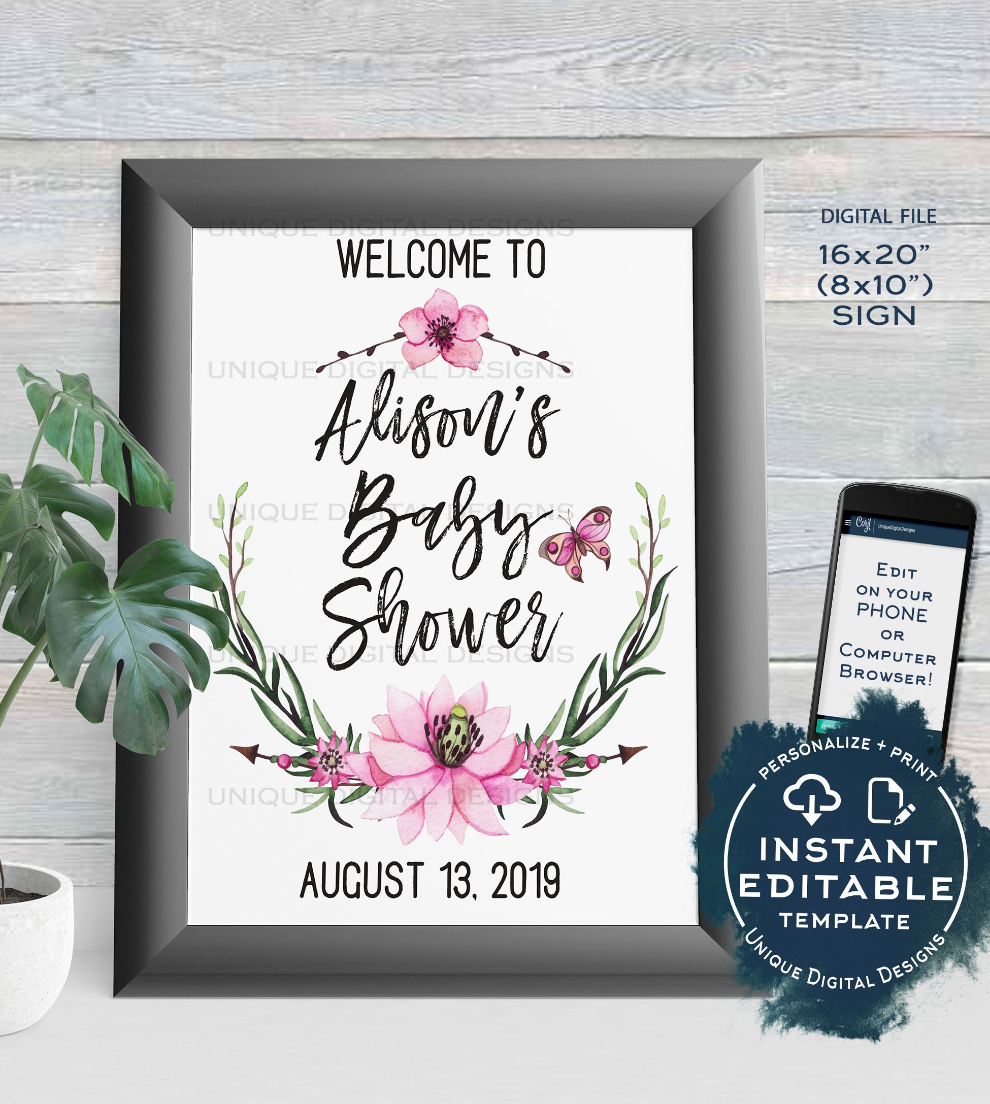 Baby Shower Sign Personalized Floral Baby Poster Etsy UK