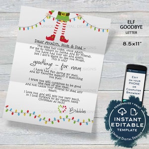 Editable Elf Goodbye Letter, Elf Farewell Letter, Custom Santa Letter, Shelf Prop, Christmas Elf Letter Printable, INSTANT ACCESS 8.5x11