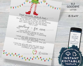 Editable Elf Goodbye Letter, Elf Farewell Letter, Custom Santa Letter, Shelf Prop, Christmas Elf Letter Printable, INSTANT ACCESS 8.5x11