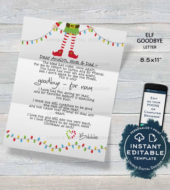 Editable Elf Goodbye Letter Elf Farewell Letter Custom Santa Etsy