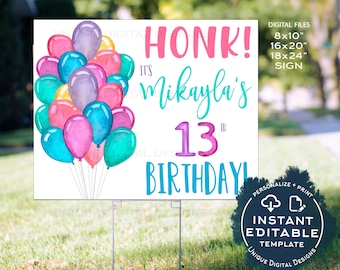Honk Birthday Yard Sign, Editable Quarantine Parade Drive By Poster, Quarantine Birthday Banner Printable Digital Template INSTANT ACCESS