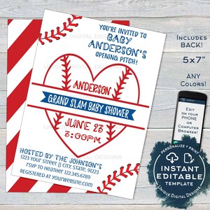 Editable Baseball Baby Shower Invitation, Baby Sprinkle Boy Invite, Homerun love, Baseball heart, Template Custom Printable INSTANT ACCESS