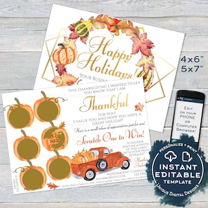 Biglietti Rodan e Happy Holiday stampabili, Ringraziamento autunnale modificabile MLM Cura della pelle Gratta e vinci, Regalo cliente preferito di ringraziamento ACCESSO IMMEDIATO