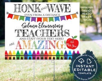 Teacher Appreciation Yard Sign, Editable Thank You Parade Drive By Poster Honk Virtual Teacher Week School pta Printable Template INSTANT