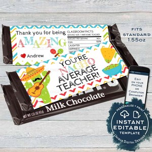 Teacher Appreciation Printable Gift, Editable Candy Bar Wrapper Teacher ...
