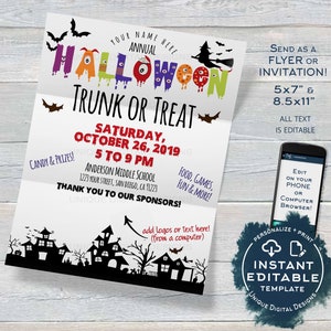 Folleto de Trunk or Treat, plantilla de invitación de Halloween editable, evento de recaudación de fondos de Halloween para niños, iglesias, comunidades y escuelas, imprimible ACCESO INMEDIATO