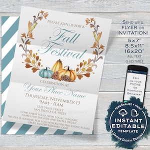 Afiche del festival de otoño de la PTA, invitación editable para la cosecha de otoño, volante imprimible de Halloween para la escuela, letrero imprimible para la iglesia comunitaria ACCESO INSTANTÁNEO