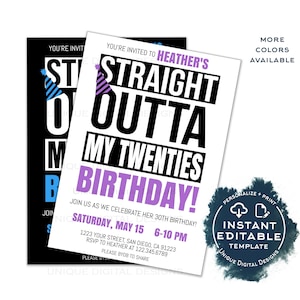 Straight Outta My Twenties Birthday Party Invitation, Editable 30th Birthday Invite Straight Out of 20s Adult Party Digital Template INSTANT