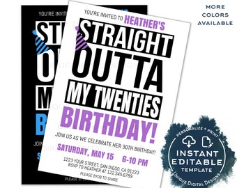 Straight Outta My Twenties Birthday Party Invitation, Editable 30th Birthday Invite Straight Out of 20s Adult Party Digital Template INSTANT