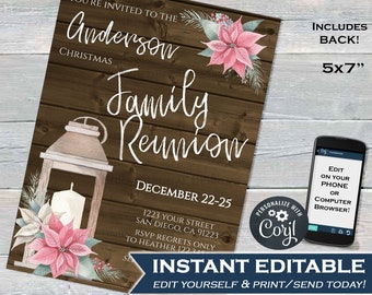 Christmas Family Reunion Invitations, Rustic Editable Annual Family Reunion Invite Family BBQ Party Gathering Printable INSTANT ACCESS 5x7