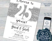25 year Anniversary Invitation Editable Twenty Fifth Silver Wedding Anniversary 25th Surprise Party Invite Printable Template INSTANT ACCESS