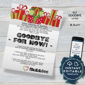 Elf Goodbye Letter, Editable Elf Letter Template, Custom Farewell Letter, Shelf Prop, Christmas Elf Letter Printable, INSTANT ACCESS 8.5x11
