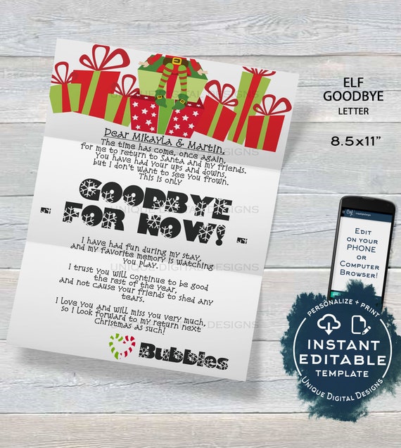 elf goodbye letter editable elf letter template custom santa etsy i have who has template editable
