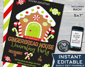 Editable Christmas Gingerbread House Decorating Party Invitation, Christmas Invite, Gingerbread Holiday Party, Printable INSTANT ACCESS