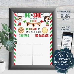 Pizza Party Gender Reveal Cast your Vote Sign, Editable He or She Cutie Pie Pizza, What will Baby Italian Custom Printable INSTANT ACCESS