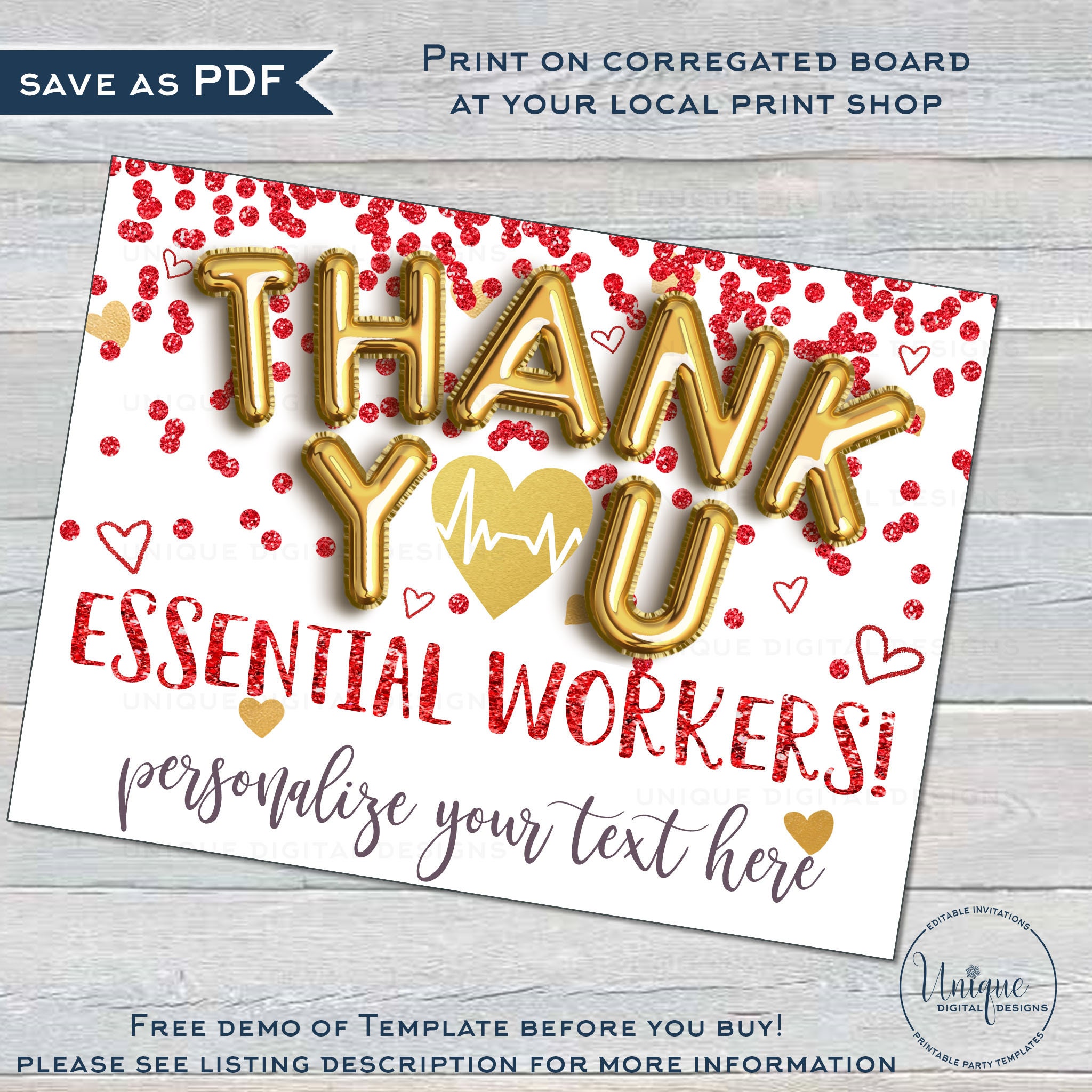 Thank You Essential Workers Yard Sign Editable Nurse Etsy UK