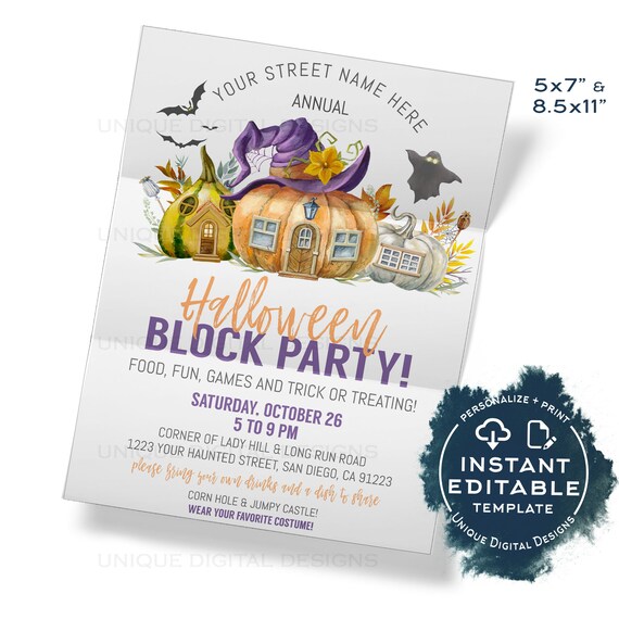Halloween Block Party Invitation Editable Street Party - Etsy