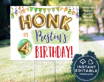 Honk Birthday Yard Sign, Editable Quarantine Parade Drive By Poster, Boys Quarantine Birthday Banner Printable Digital Template INSTANT DIY