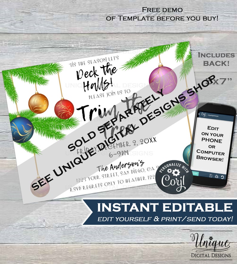 Ho Ho Ho Editable Ornament Swap Invite Holiday Party Decoration Gift Printable INSTANT ACCESS 5x7 Christmas Ornament Exchange Invitation