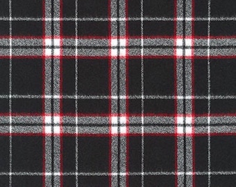 Black Plaid Mammoth FLANNEL Fabric - Quality COTTON Flannel Fabric, Apparel Fabric, Scarf Material, Robert Kaufman Fabric