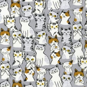Cats on Grey Cotton Fabric - Animal Club Quilt & Apparel Fabric