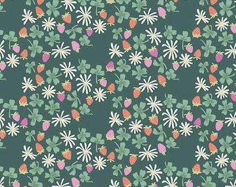 Chloe Small Strawberries on Green – 100% Cotton Quilting & Apparel Fabric – Riley Blake