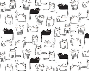 Black and White Cat Fabric: Quality Cotton Quilting Fabric