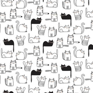 Black and White Cat Fabric: Quality Cotton Quilting Fabric