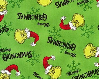 Grinch Cotton Quilt Fabric - Dr. Seuss Holiday Print