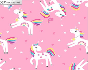 Unicorn Love Pink -  Unicorn Magic by Kanvas Studio -  100% COTTON Fabric, Quilting Fabric and Apparel Fabric, Sparkle Glitter Fabric C26b