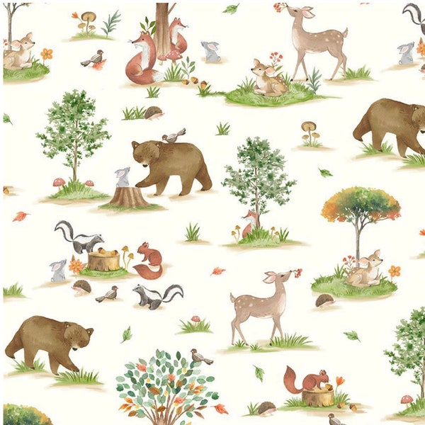 Forest Friends Life in Cream by Timeless Treasures - 100% COTTON Fabric - Quality Cotton Quilt Fabric by the Yard or Select Length