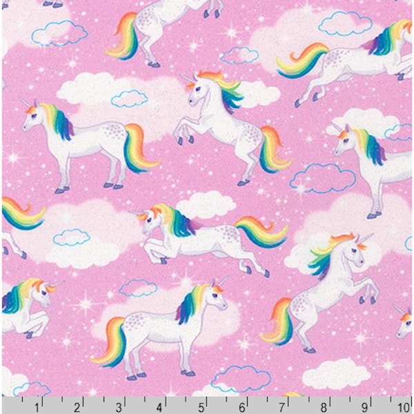 Pink Enchanted Unicorns from Robert Kaufman Fabrics - 100% Cotton Fabric, Cotton Quilt Fabric with Sparkle Glitter C26b