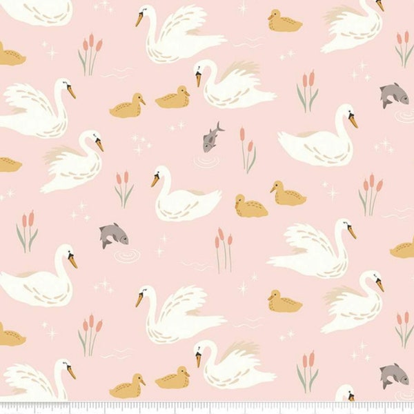 Swan Family Fabric - Little Swan Main Blush from Riley Blake Designs - 100 COTTON Fabric, Quality Quilting Fabric and Apparel Fabric