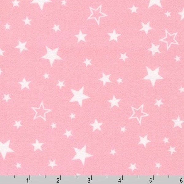 SALE End of Bolt 30"x44" - White Stars on Pink - FLANNEL Fabric - Star Fabric, 100% Cotton Fabric, Baby Flannel Fabric, Pink Flannel