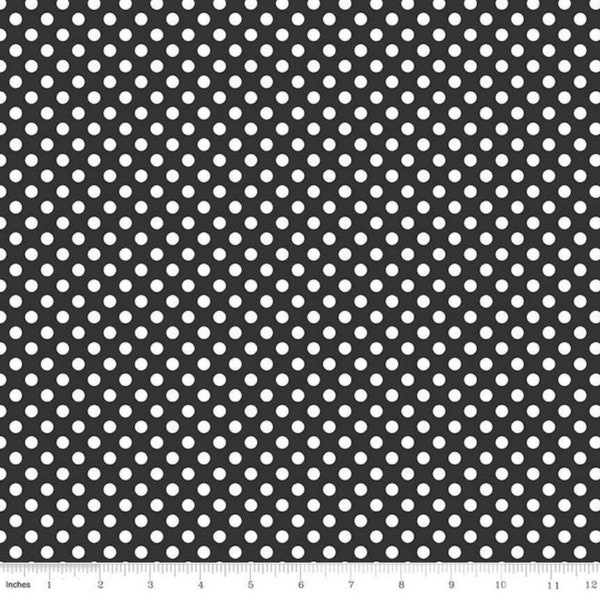 Small Black Dot Polka Fabric - COTTON Fabric, 1/4 Inch Dot Fabric, Cotton Quilt Fabric and Apparel Fabric - Riley Blake Designs C25