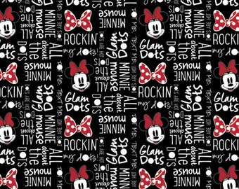 Disney Minnie Mouse All About Dots in Black, Minnie Mouse Dreaming in Dots Collection, 100% COTTON, Quilting Fabric, Licensed Fabric