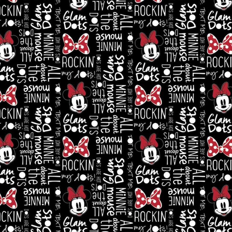 100/% COTTON Disney Minnie Mouse All About Dots in Black Minnie Mouse Dreaming in Dots Collection Licensed Fabric Quilting Fabric